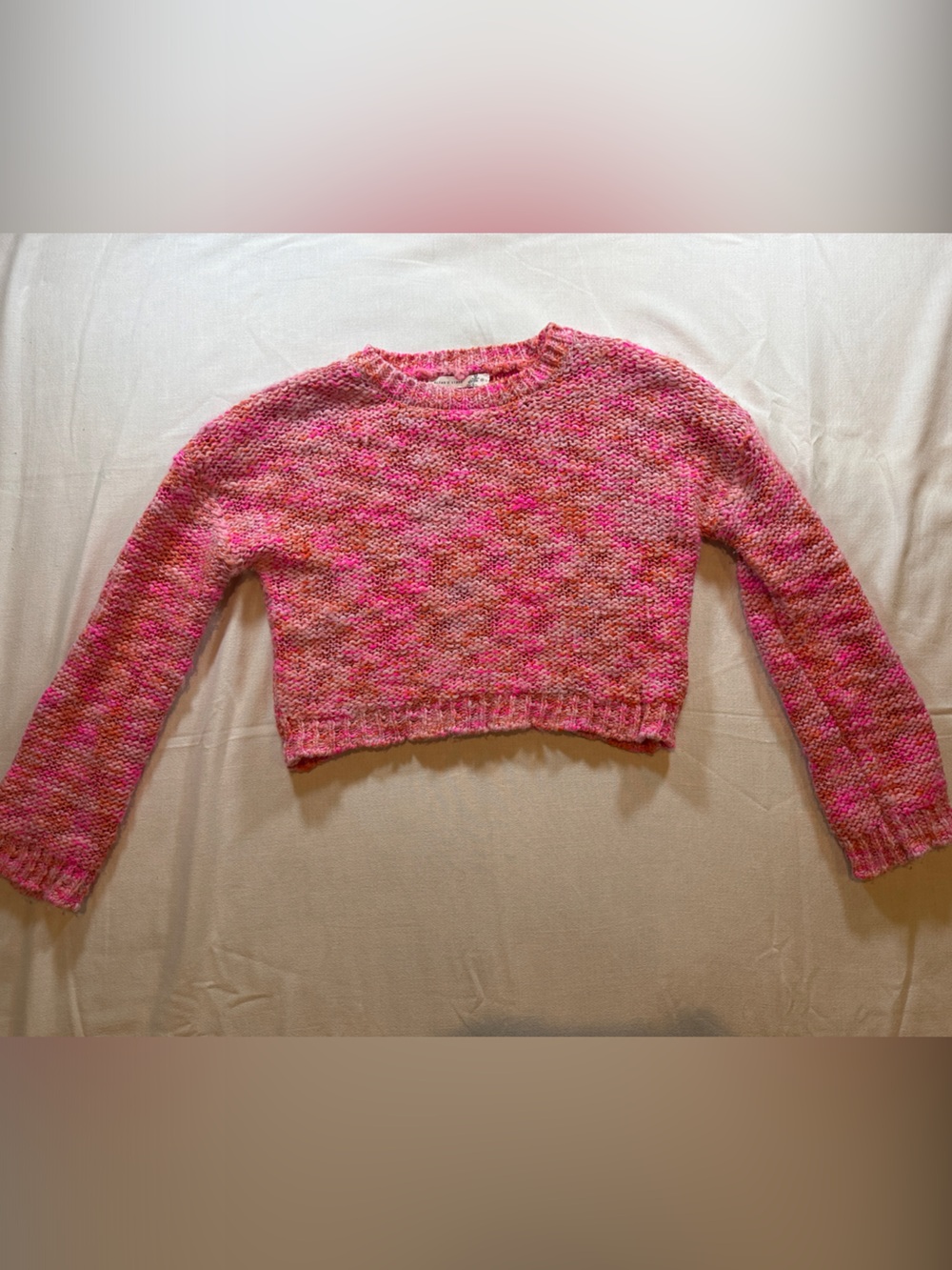 Altar'd State Pink Marled Cropped Crewneck Sweater